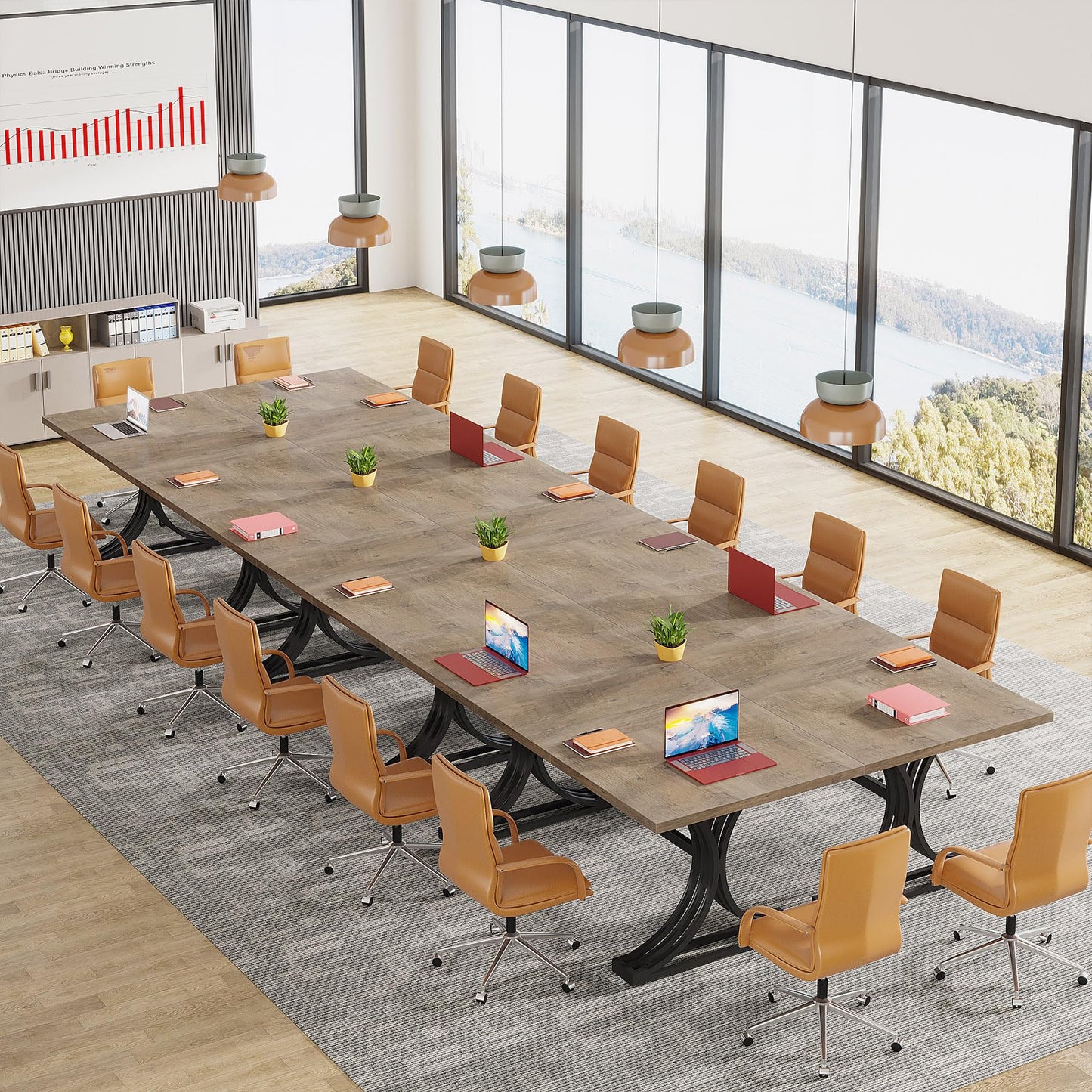Tribesigns 10.5FT Conference Table, Modern Meeting Table for 8-10 People, Rectangle Seminar Boardroom Table for Office Conference Room with Stylish Legs (2, Grey + Black)