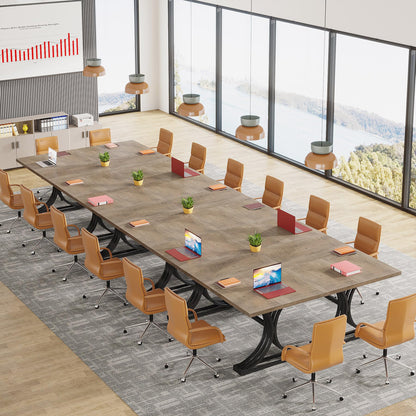 Tribesigns 10.5FT Conference Table, Modern Meeting Table for 8-10 People, Rectangle Seminar Boardroom Table for Office Conference Room with Stylish Legs (2, Grey + Black)