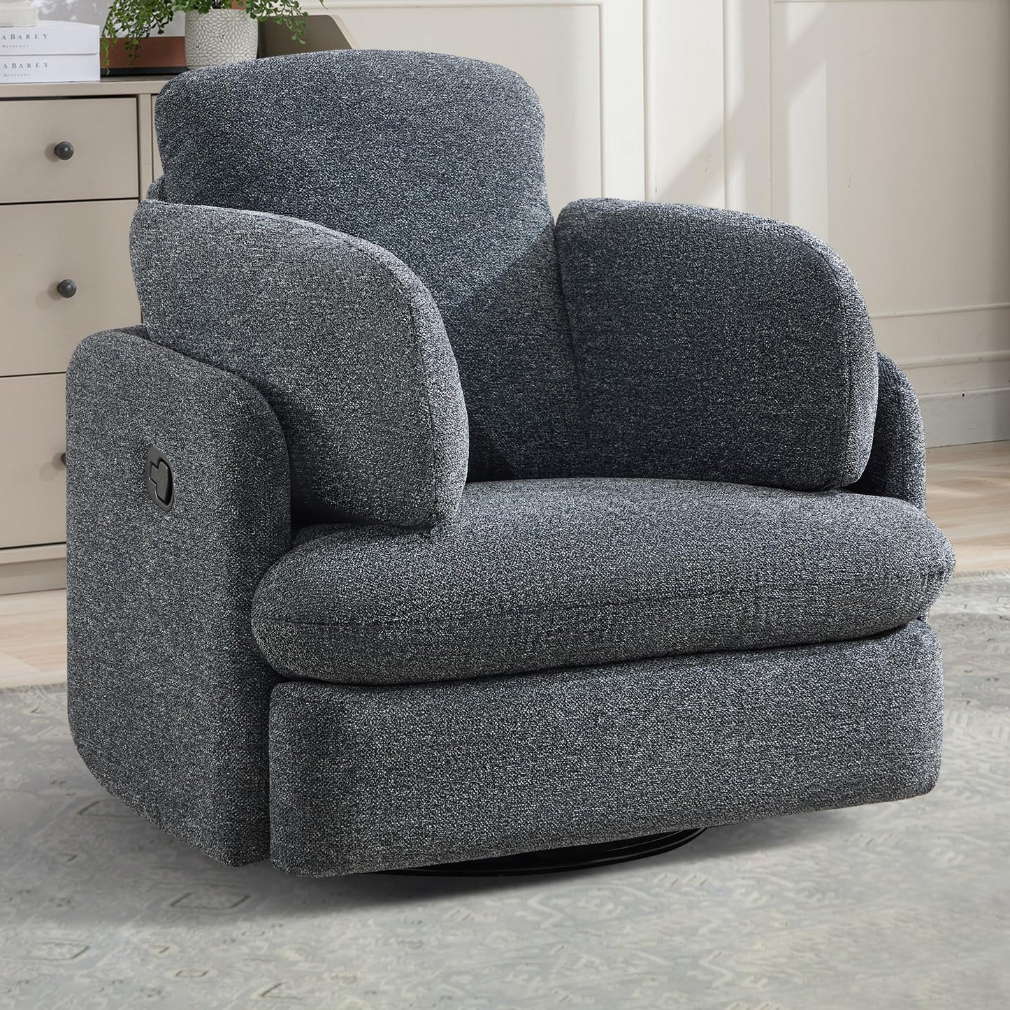 Bonzy Home Manual Recliner Chair, 360°Swivel Rocker Recliner Chair for Adults, Overstuffed Nursery Rocking Reclining Sofa with 2 Pillows and Hidden Storage, Dark Grey
