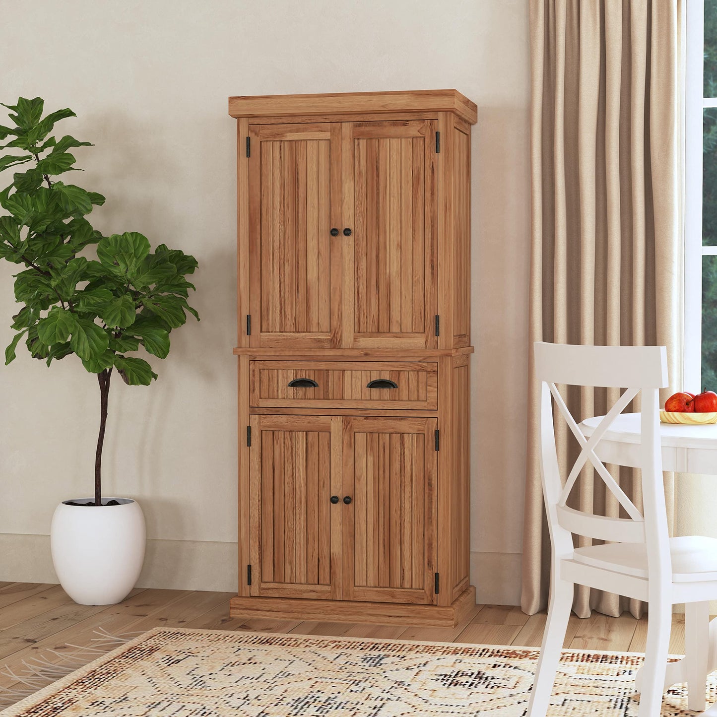 Homestyles Nantucket Natural Wood Pantry with Four Doors
