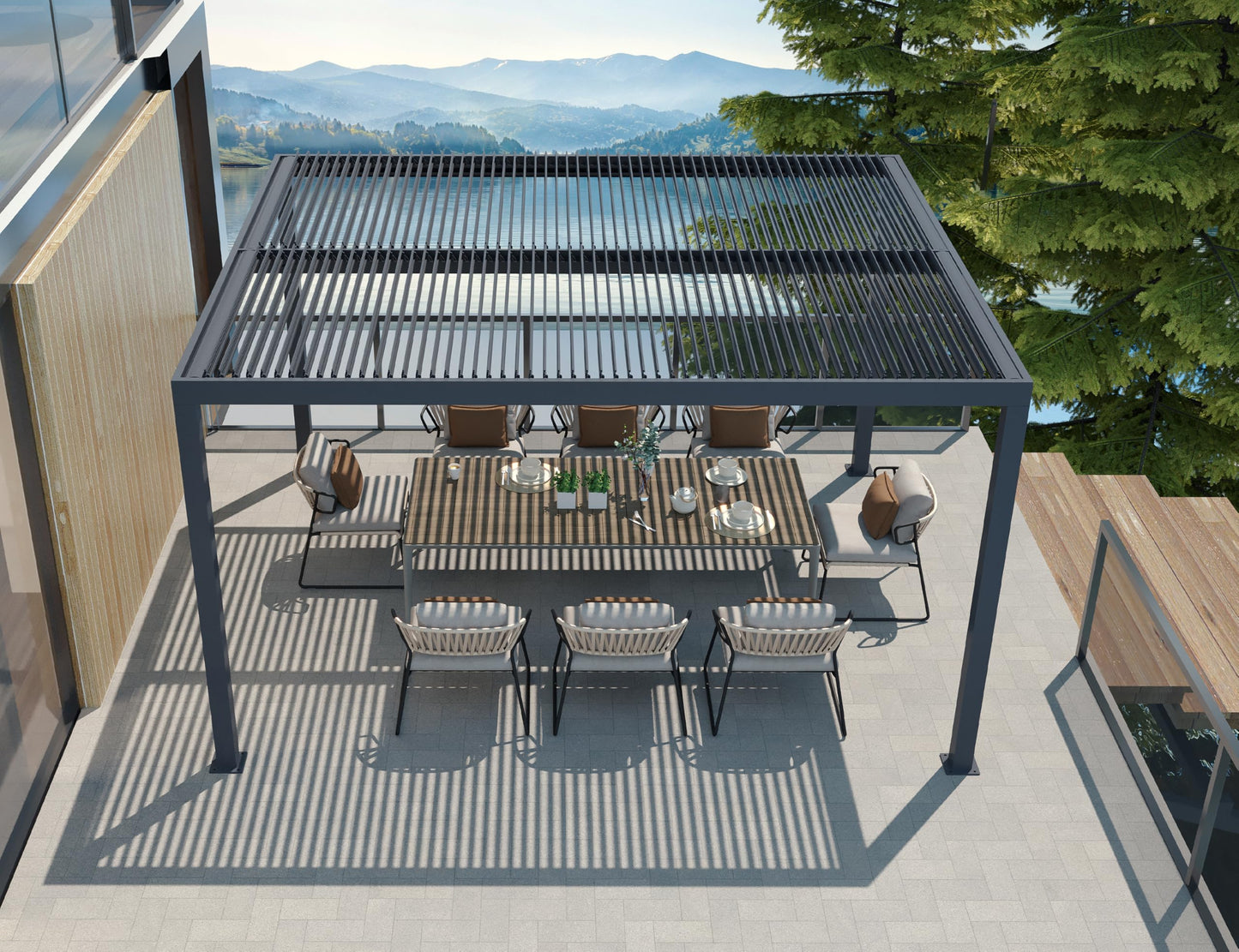 PURPLE LEAF Louvered Pergola 94AS 12' x 14' Outdoor Aluminum Pergola with Adjustable Roof for Deck Backyard Garden Grey Hardtop Gazebo