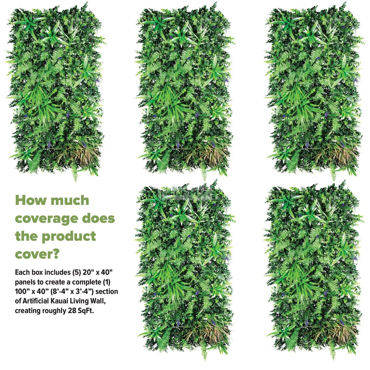 NatraHedge 20''X40'' Artificial Kauai Living Wall Grass Wall Decor, 5Pcs (28SqFt) Hedge Leaf Grass Panels for Indoor, Outdoor, Garden and Balcony Privacy Fence Screen