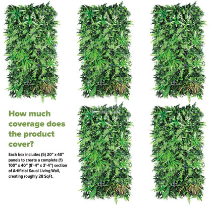 NatraHedge 20''X40'' Artificial Kauai Living Wall Grass Wall Decor, 5Pcs (28SqFt) Hedge Leaf Grass Panels for Indoor, Outdoor, Garden and Balcony Privacy Fence Screen