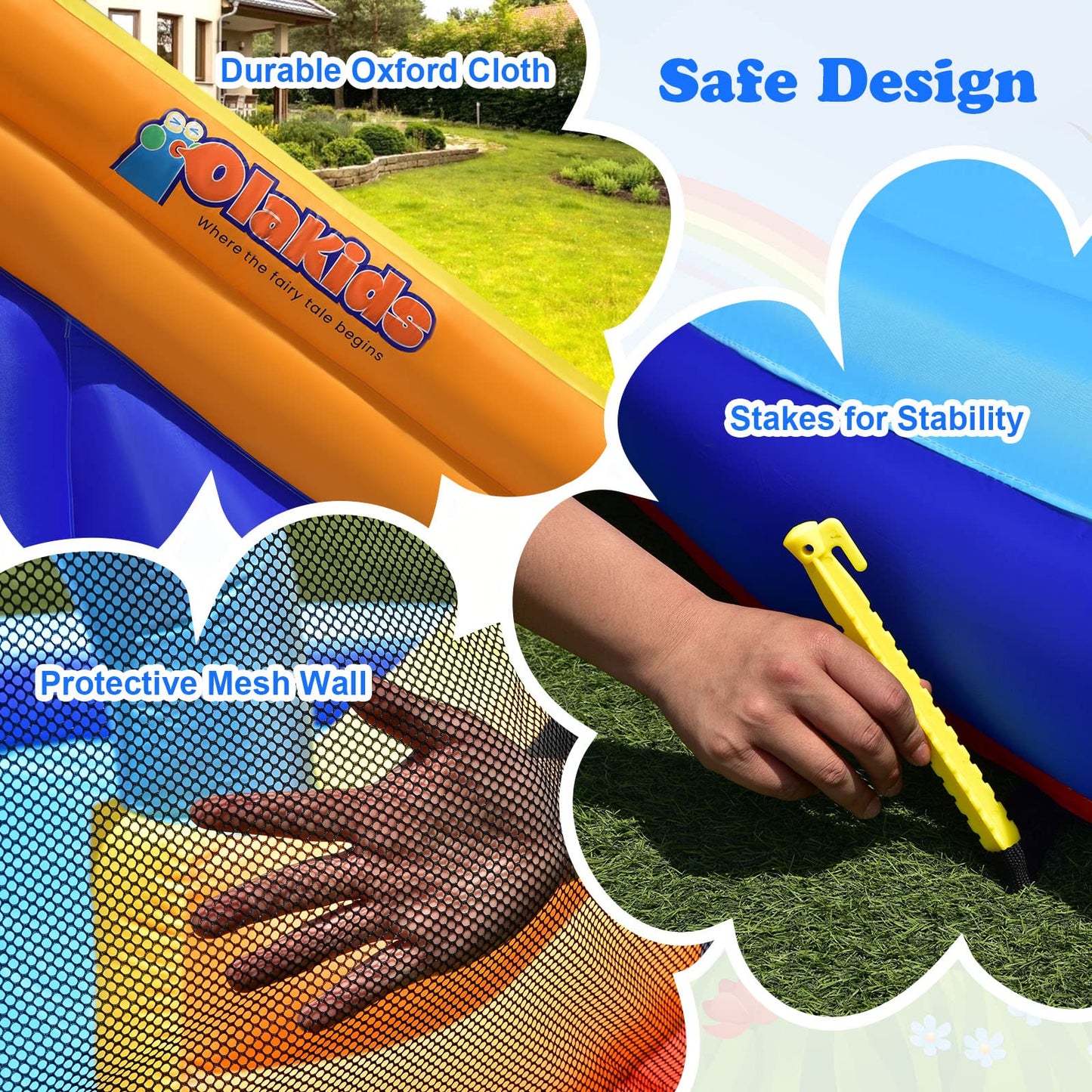 OLAKIDS Inflatable Water Slides, Shark Theme 14FT x 10FT x 8.5FT Bouncy House with Slide, Splash Pool, Climbing Wall, Water Gun, Outdoor Jumping Castle with Hose, Carry Bag, Stakes