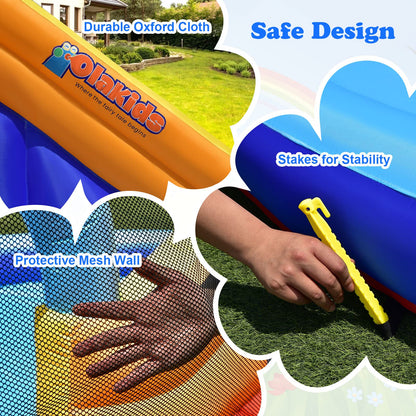 OLAKIDS Inflatable Water Slides, Shark Theme 14FT x 10FT x 8.5FT Bouncy House with Slide, Splash Pool, Climbing Wall, Water Gun, Outdoor Jumping Castle with Hose, Carry Bag, Stakes