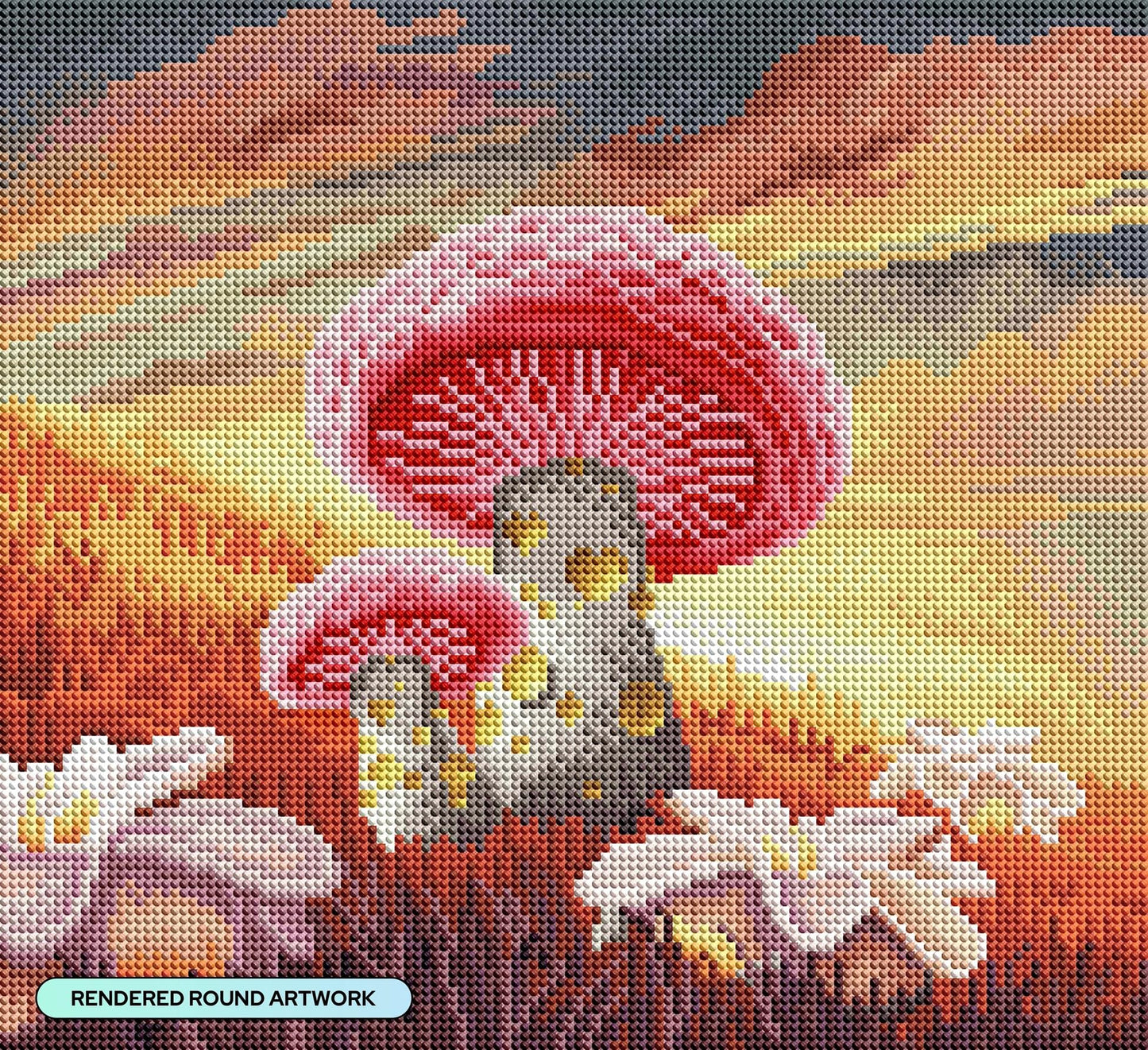 DIAMOND ART CLUB Peach Mushroom Twilight Diamond Painting Kit, Fun DIY Crafts for Adults, Round Diamond Art Canvas, 14" x 13" (35.9 cm x 32.8 cm)