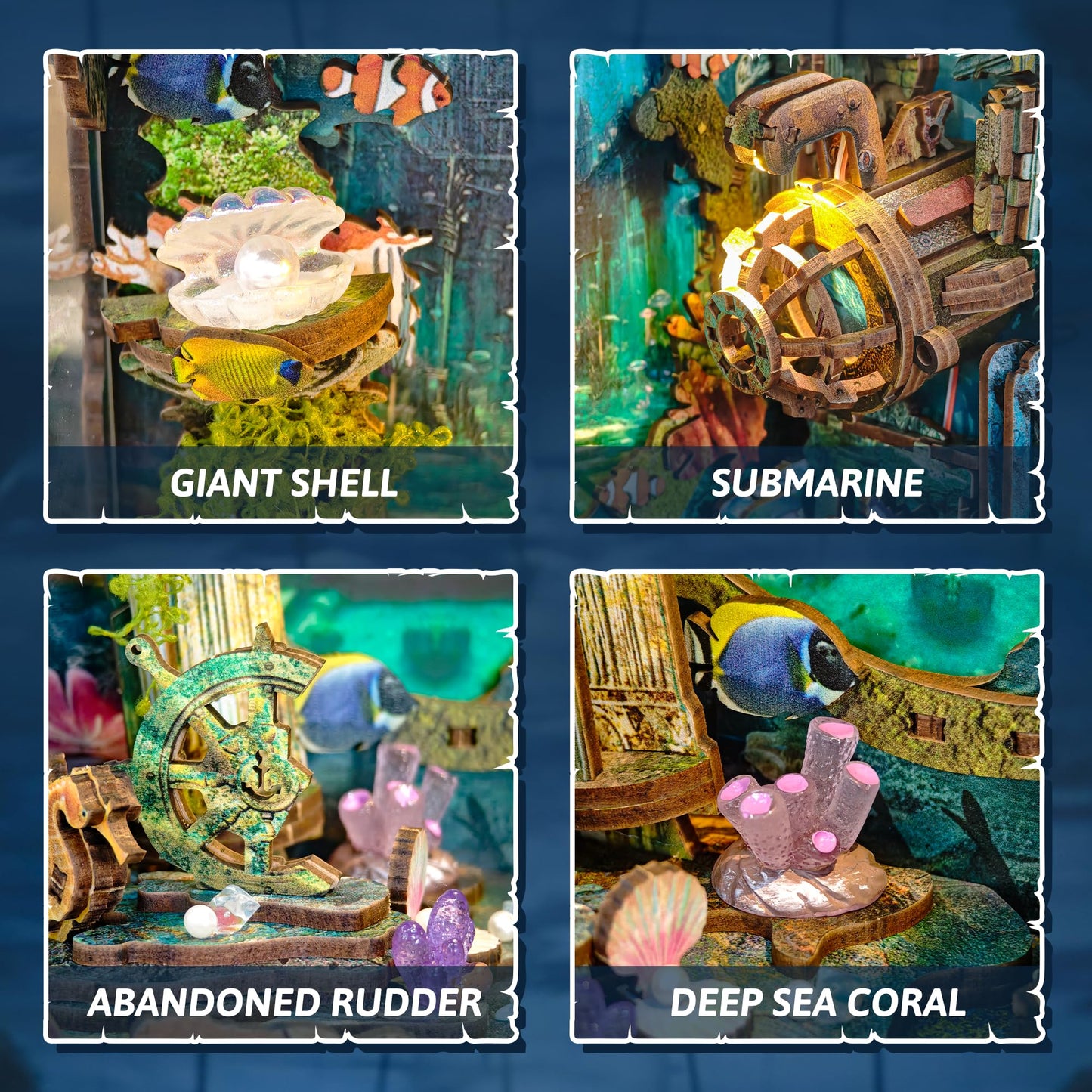 STRUCWOOD DIY Book Nooks - Deep-Sea Submarine Adventure Miniature House Kit | Rotating Background, LED Lights, Touch Control, Self-Assembly Craft Model Kits for Gifting & Decor - Discover Atlanta