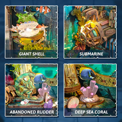 STRUCWOOD DIY Book Nooks - Deep-Sea Submarine Adventure Miniature House Kit | Rotating Background, LED Lights, Touch Control, Self-Assembly Craft Model Kits for Gifting & Decor - Discover Atlanta