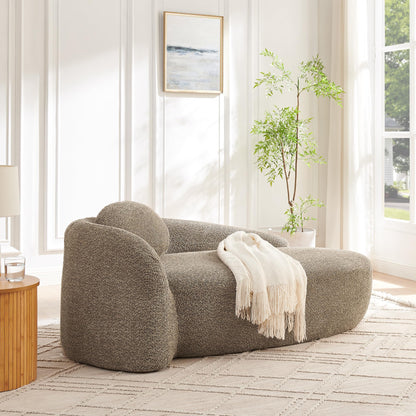 KEIKI 67" L Boucle Chaise Lounge Sofa Chair Indoor with Backrest, Armrest & Pillow, Oval Upholstered Single Lounger Sleeper Chair, Modern Reading Lazy Cloud Sofa Bed Recliner for Living Room Bedroom