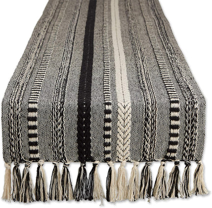 15x72 (15x77, DII Farmhouse Braided Stripe Table Runner Collection, Fringe Included), Black