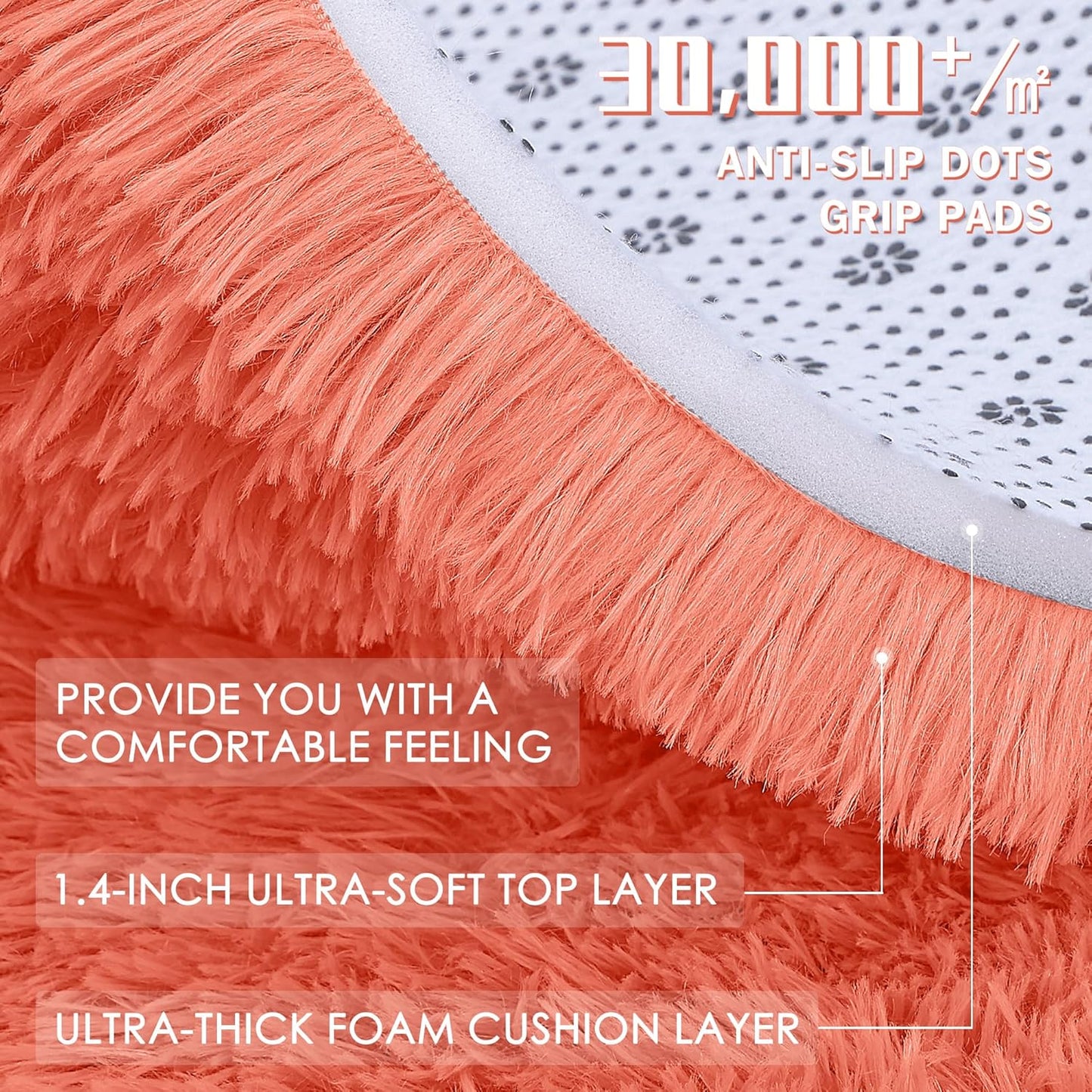 OLANLY Small Bedside Rug - Soft Fluffy Shaggy Indoor Carpet for Kids & Living Room | Coral Red 2x3
