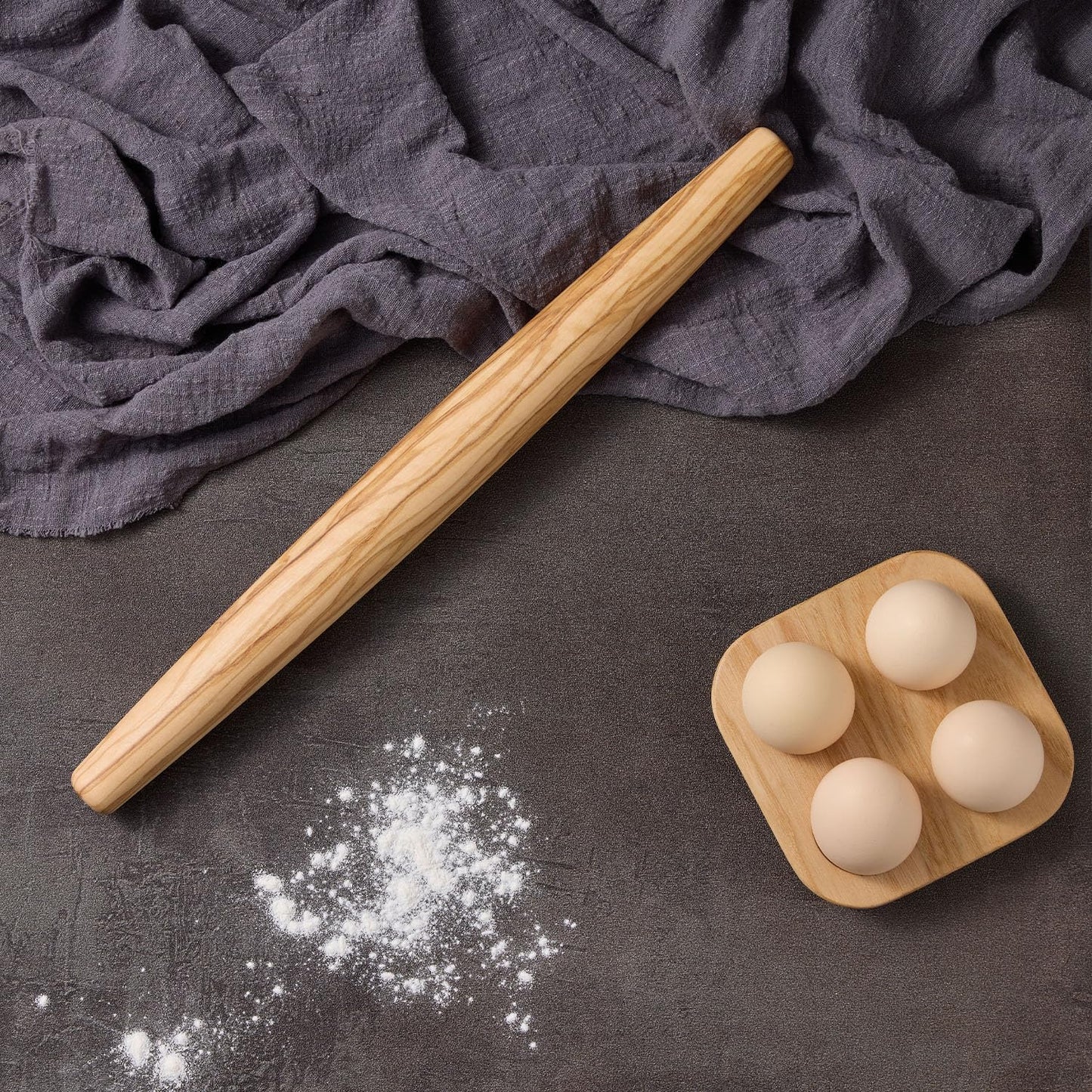 Olive Wood French Rolling Pin, 15 Inch Wooden Rolling Pin for Baking
