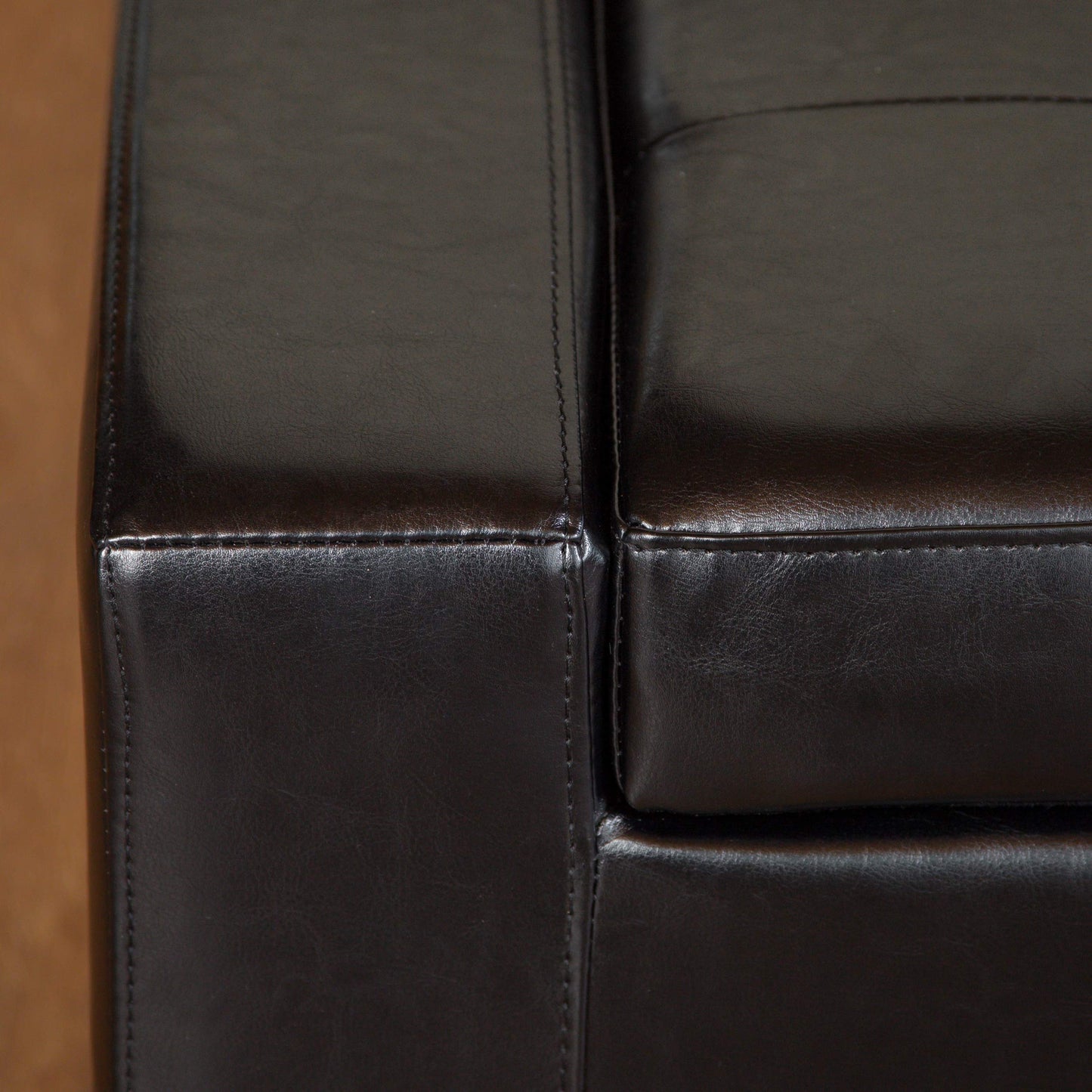 Christopher Knight Home Guernsey Leather Wood-Frame Storage Ottoman, Black