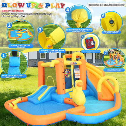 Inflatable Water Park for Kids 3-10yr, 12-in-1 Large Water Slide Bounce House with Dual Slide, Blower, 2 Splash Pools, Climbing Wall, Tunnel, Water Cannon, Basketball, Blow Up Water Slide for Backyard