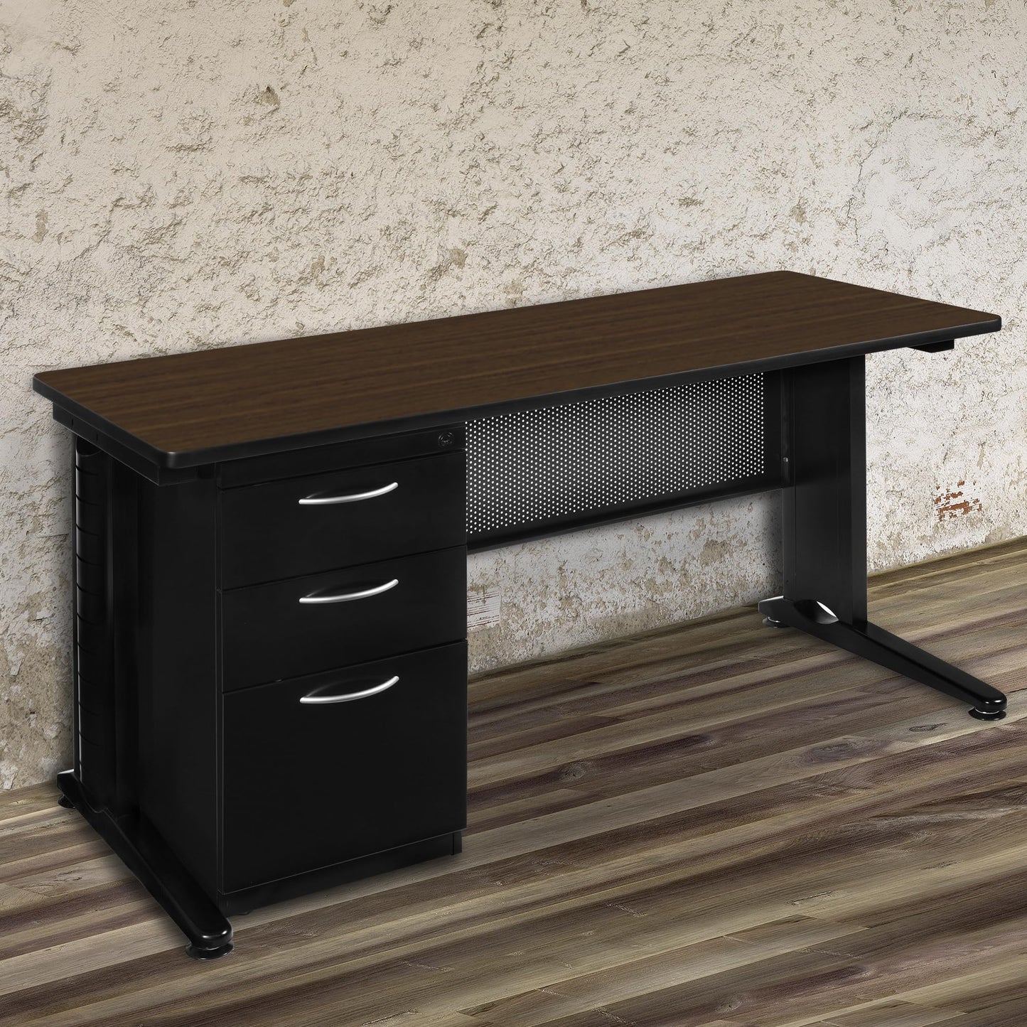 Regency Fusion 72 x 24 Teachers Desk with Single Pedestal Drawer Unit- Neo Walnut