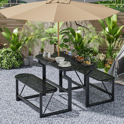 ZONVEOKE Convertible Bench, 2 in 1 Carbon Steel Picnic Table, Transforming Interchangeable Outdoor Table with Umbrella Hole, for Outside Patio Porch Backyard Park Garden 2 Pack Black Bench