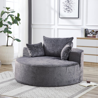 KEIKI 55" Chenille Accent Chair, Sponge Barrel Chairs Upholstered Round Sofa, Single Couch Armchair for Living Room, Gray