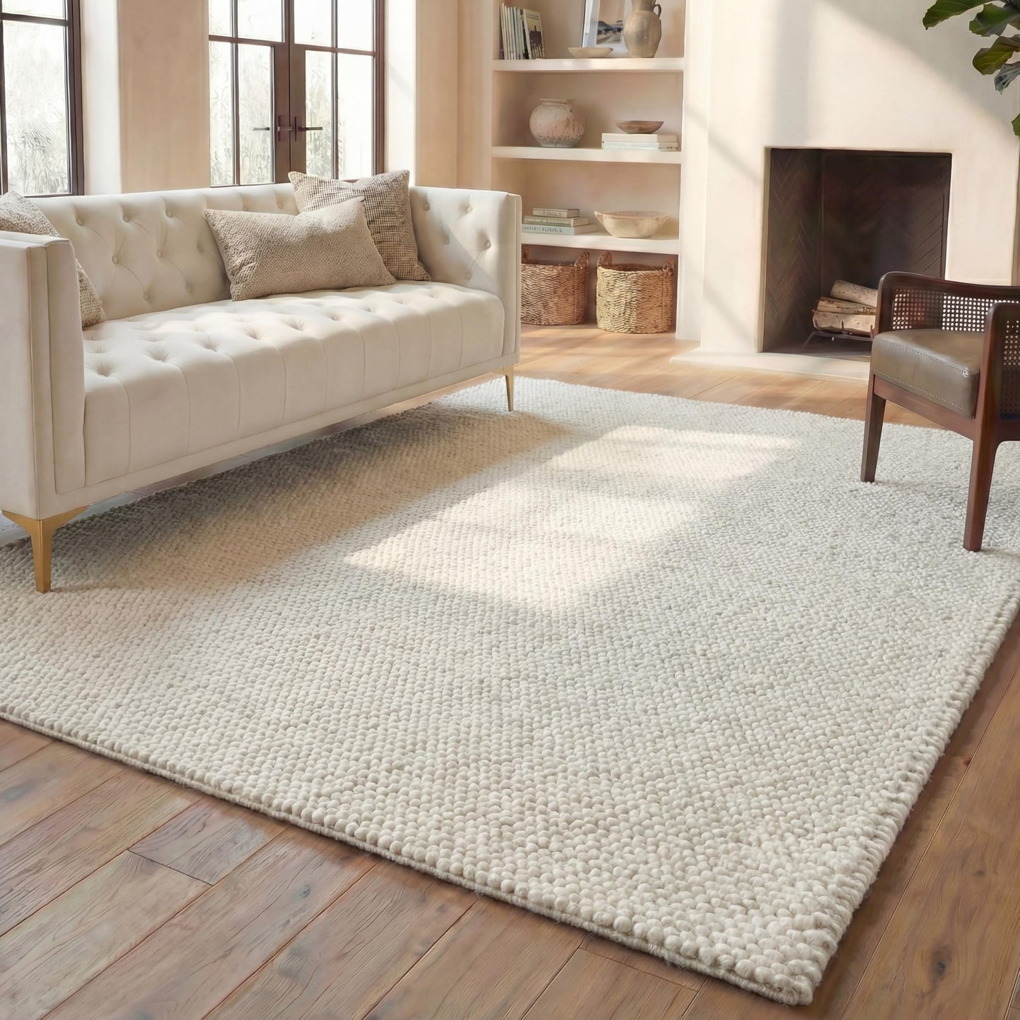SAFAVIEH Area Rug 9x12 - Natura Collection - Large - Ivory, Handmade Wool Blend, Textured Design, Ideal for Living Room, Bedroom, Dining Space (NAT620A)