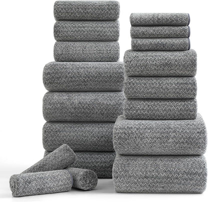 18 Set,100% Loops-6 Towels,6 Towels,6 Ycosy Piece Bath Towels Microfiber Family Bathroom Towel with Hanging Bath Hand