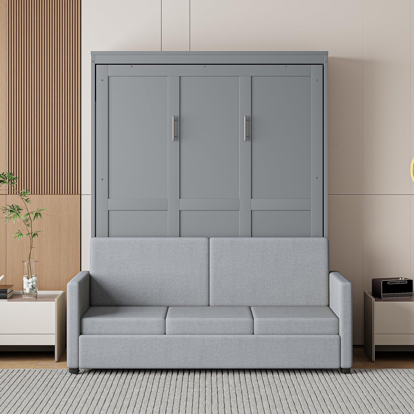 Merax Full Size Murphy Bed, Wood Multi-Function Wallbed with Sofa, Wooden Slat Support for Kids, Teens, Adults, Gray