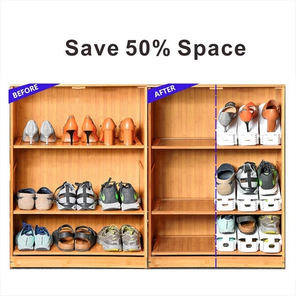 20PCS 50% Shoe Slots Organizer, Adjustable Double Layer Stack Shoe Rack, Space-Saving Storage Rack Holder, White