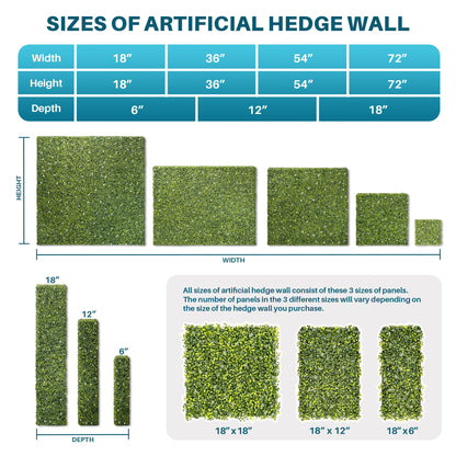 COARBOR 54" x 72" x 6" Artificial Boxwood Hedge Wall Milan with White Flowers Interior Divider Privacy Fence Faux Greenery Backdrop for Home Decor, Party Decor, Backyard Balcony Deck