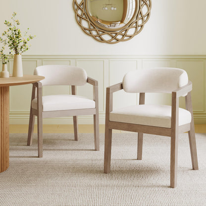 Christopher Knight Home Set of 2 Lanford Fabric Upholstered Dining Chairs, Curved Backrest Kitchen Side Chair, Soft Padded Seat&Back Cushion, Solid Wood Armchair, Ergonomic Extra Seat,Beige+Light Ash