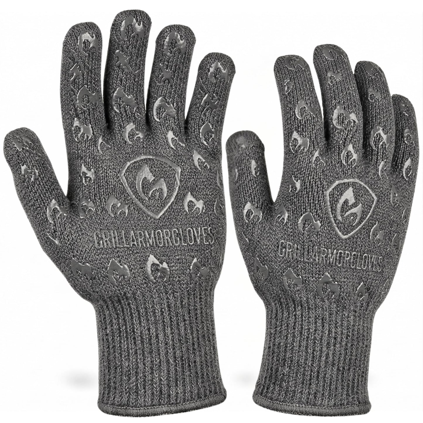 Oven Gloves with Fingers - 932°F Extreme Heat Proof and Cut Resistant Mitts for Kitchen, BBQ, Grill, Baking, Fire Pit - EN407 Certified with Non-Slip Silicone Grip and Cotton Lined for Comfort
