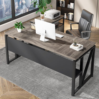 Tribesigns 63" Executive Desk with Reversible File Cabinet, Large L-Shaped Office Desk with Drawers, Business Furniture Workstation for Home Office (Dark Oak, 63-inch)