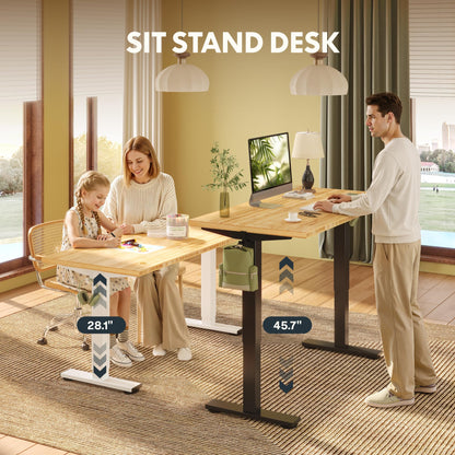 FLEXISPOT Solid Wood Standing Desk, One-Piece Real Wood Desktop, Electric Height Adjustable Desk for Home Office, 176 LBS Capacity (60"x30" Curved Bamboo, Silver Frame)