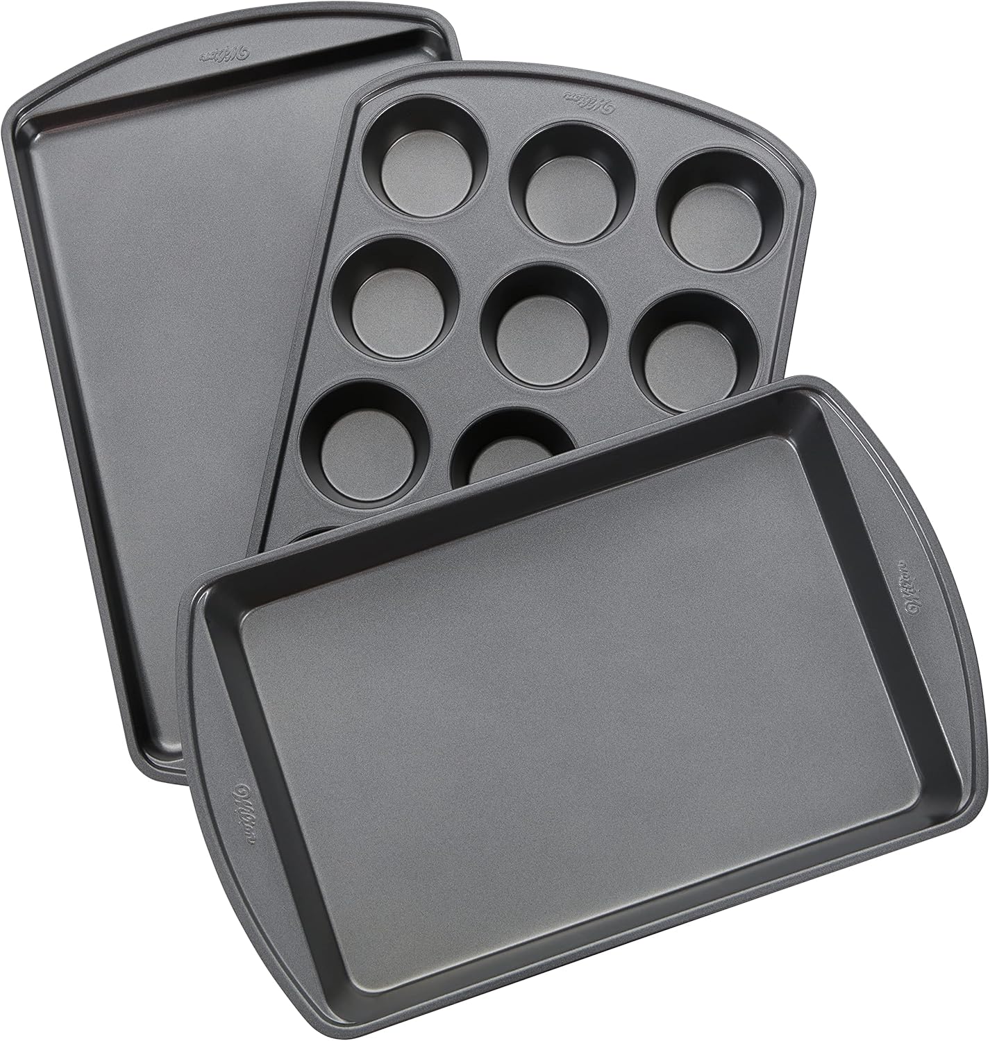 Wilton Perfect Results Non-Stick Baking Sheet, Muffin, and Oblong Pan Bakeware Set, 3-Piece