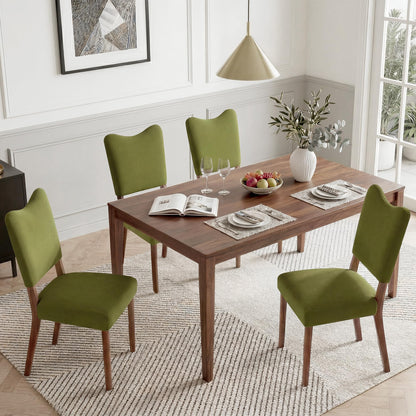 KISLOT Upholstered Dining Chairs Set of 4, Modern Velvet Kitchen Chairs with Solid Wood Legs, High Back Wooden Dining Room Chairs with Dark Walnut Color Legs for Farmhouse Kitchen Dining Room, Green