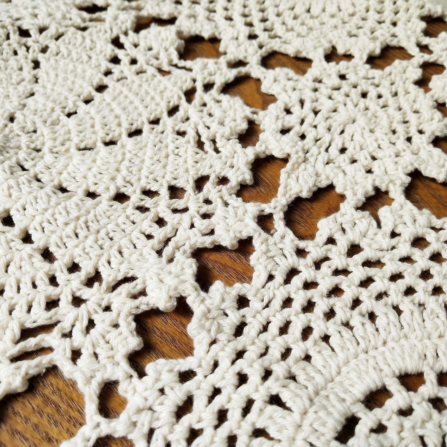 15X27inches 2PC USTIDE Floral Crochet Table Runner , Beige Cotton Table Doilies for Dressers and End Tables,Crochet