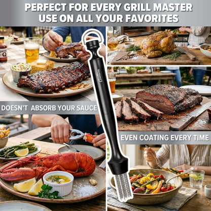 Camerons 3-in-1 Barbecue Injector Basting Mop - Baster Set Includes BBQ Chain Basting Brush & Meat Syringe to Baste, Marinate & Inject Food w Flavor - Indoor Outdoor Use - Grilling Cookout Essential