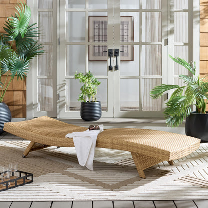 SAFAVIEH Outdoor Patio Furniture Collection – Alex Natural & Taupe Quick Dry Foam Lounger, Adjustable Outdoor Chaise, Modern Curved Design (PAT7545A)