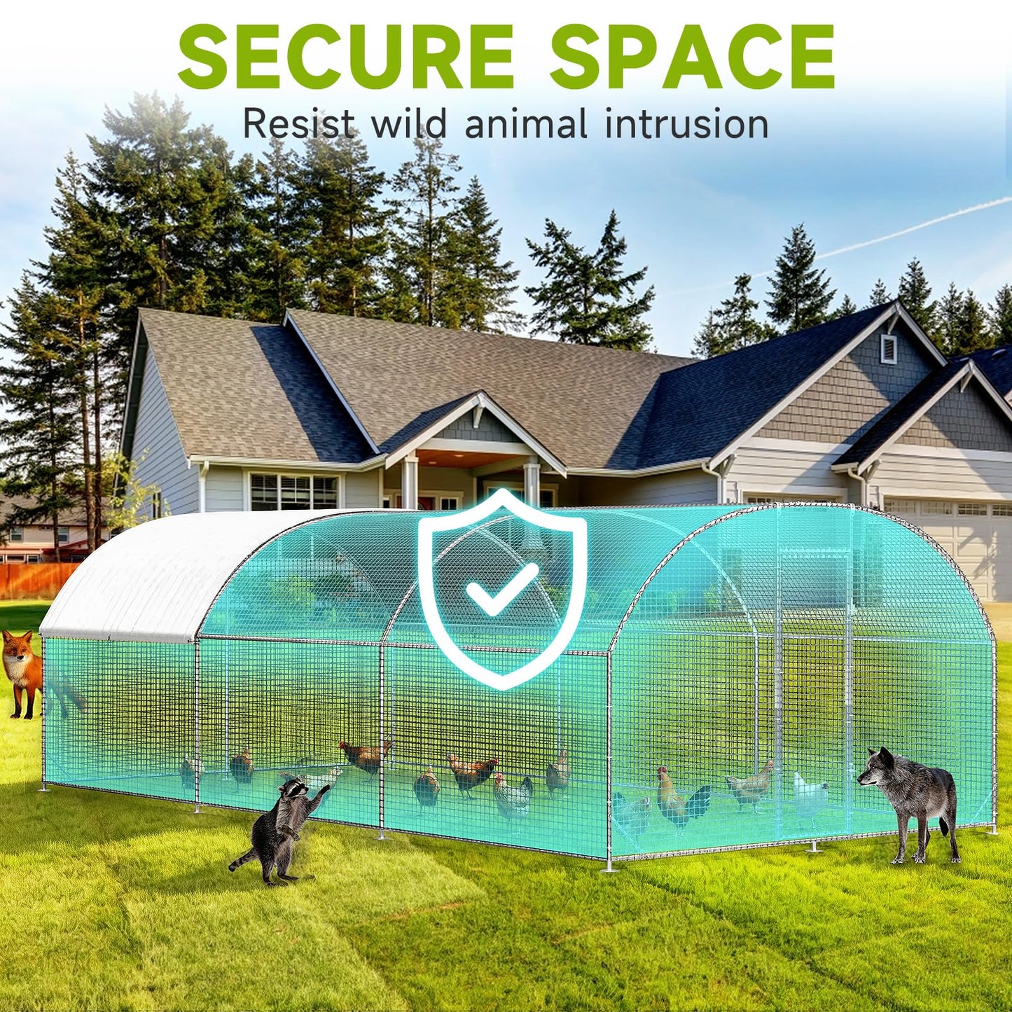 LEVELEVE Large Walk-in Chicken Coop with Chicken Run, Galvanized Poultry Enclosure with Waterproof Anti-UV Cover and Security Lock, Ideal for Rabbit, Duck, Backyard and Farm Yard, 19.7'x 9.8'x 6.6'