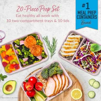 Bentgo 20-Piece Lightweight, Durable, Reusable BPA-Free 2-Compartment Containers - Microwave, Freezer, Dishwasher Safe
