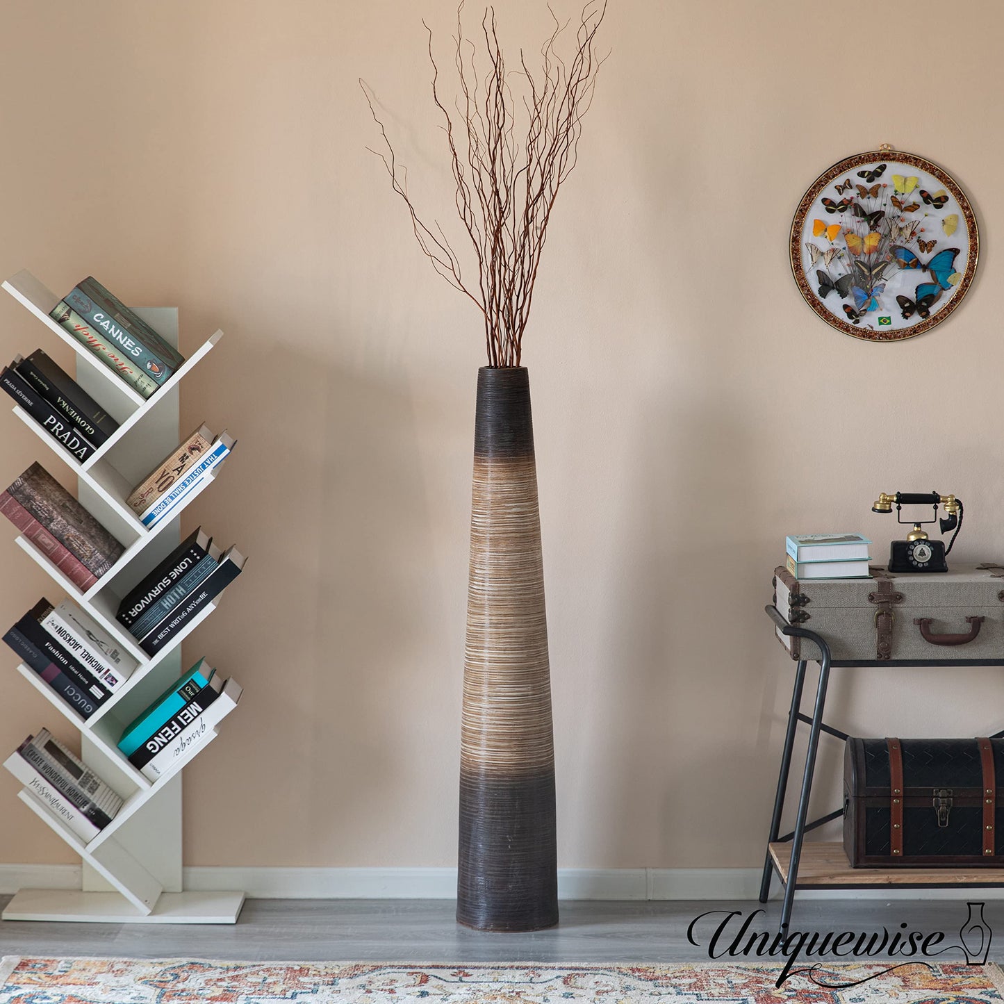 47-Inch Tall Handcrafted Brown Ceramic Floor Vase - Waterproof Cylinder-Shaped Freestanding Vase, Ideal for Tall Floral Arrangements and as a Standalone Piece