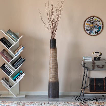 47-Inch Tall Handcrafted Brown Ceramic Floor Vase - Waterproof Cylinder-Shaped Freestanding Vase, Ideal for Tall Floral Arrangements and as a Standalone Piece