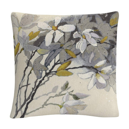 Trademark Fine Art Magnolias Yellow Gray by Shirley Novak, 16x16 Decorative Throw Pillow