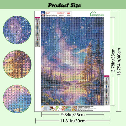 Lanzeyo Diamond Painting Kits for Adults Hand Crafts Diamond Art Kits for Beginners Starry Night Landscape Diamond Painting Diamond Dots Kits Gem Art Adult Crafts 4PCA Wall Art (StarryNight)