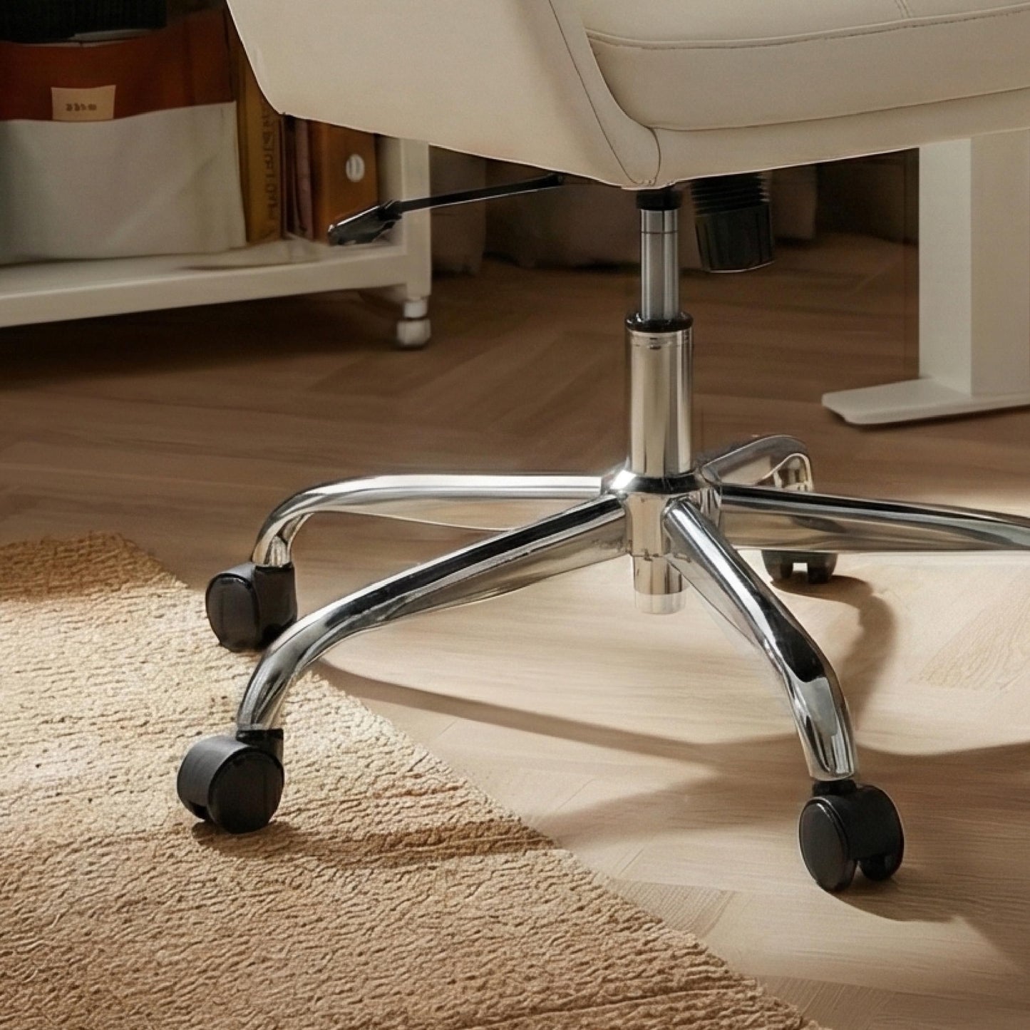 COLAMY Ellis High-Back Home Office Desk Chair, Leather Executive Chair with Integrated Armrests, Beige