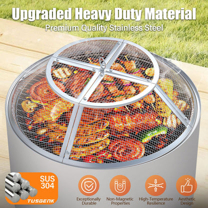Fire Pit Spark Screen for Solo Stove Bonfire Yukon Accessories, 27 Inch Yukon Shield for Solo Stove Accessories, 304 Stainless Steel Detachable Mesh Fire Pit Spark Protector with Grill Function