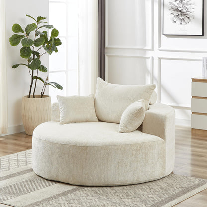 KEIKI 55" Chenille Accent Chair, Sponge Barrel Chairs Upholstered Round Sofa, Single Couch Armchair for Living Room, Beige
