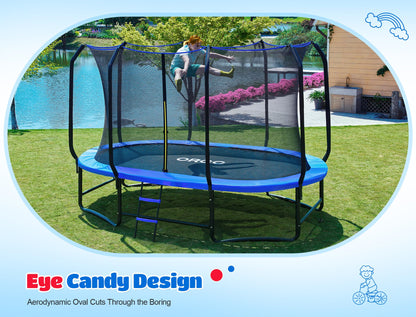 ORCC 8x13FT Oval Trampoline - Heavy Duty Kids & Gymnastics Trampoline with Reinforced Locking Bar, Outdoor Trampolines with Enclosure Net for Kids