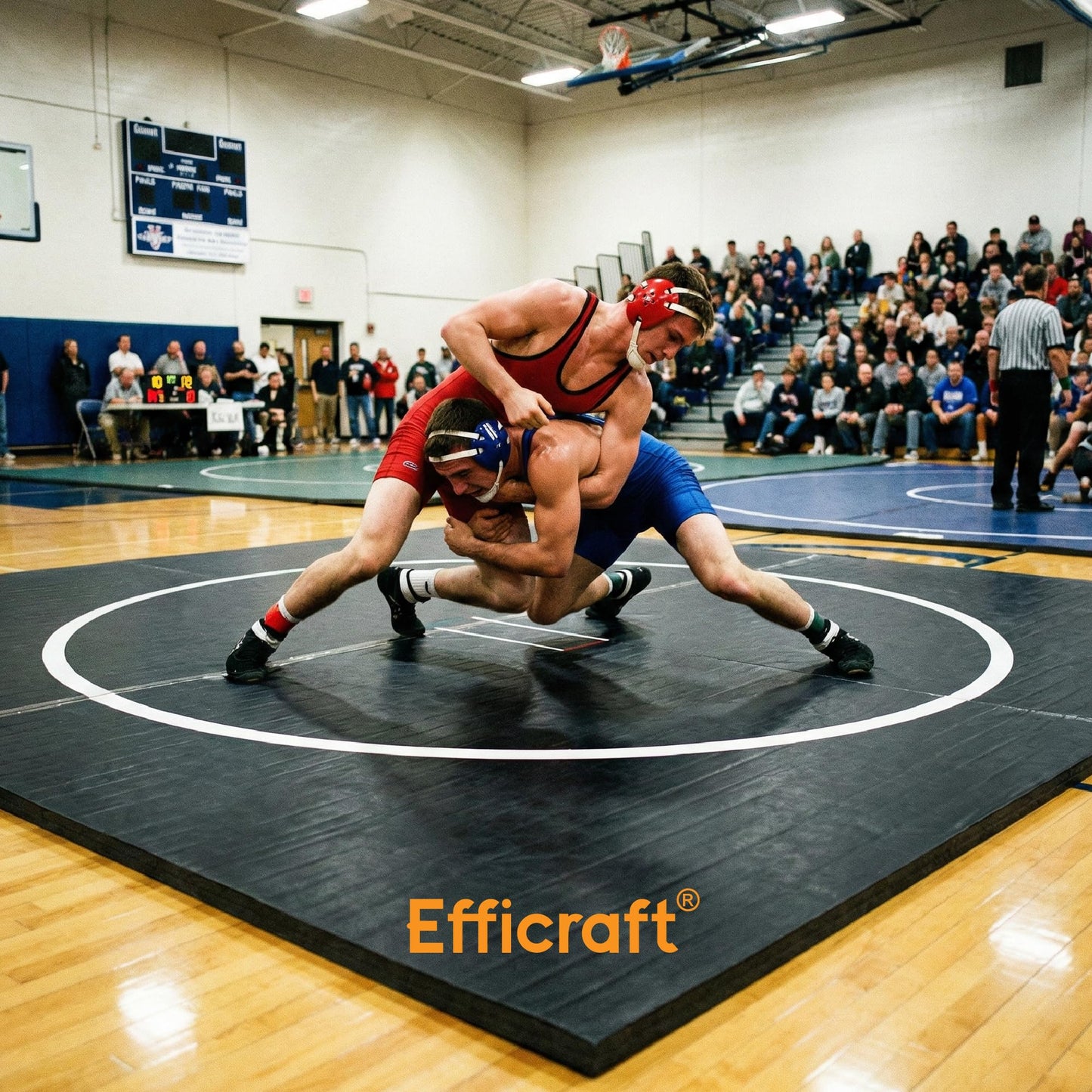 EFFICRAFT 10'x10' Flexi-Roll Wrestling Mat, Martial Arts Thick Mat for Home Gym Exercise, PVC or Inflatable Training Mats with Circles,for Gymnastics, Tatami, Jiu Jitsu BJJ MMA Judo