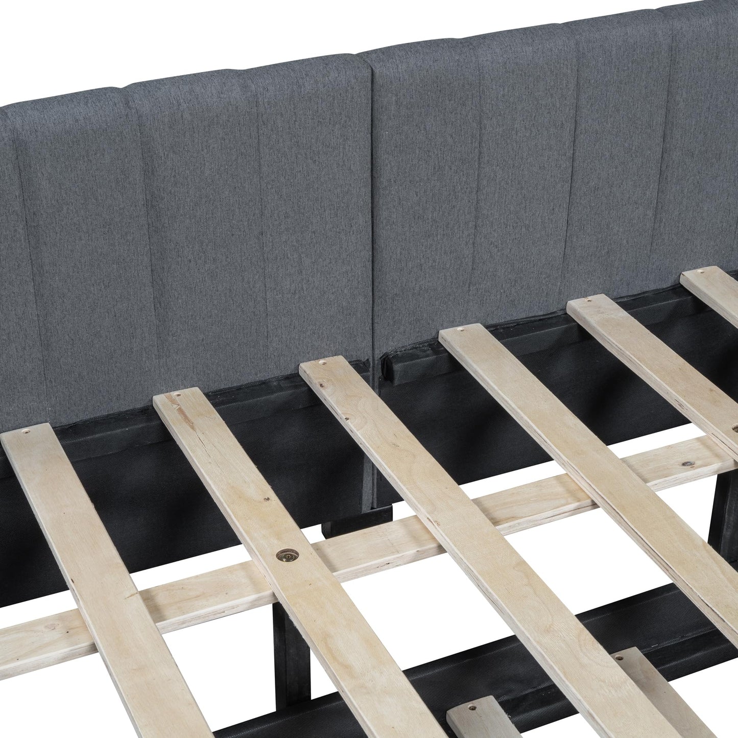 Merax Upholstered Daybed with Trundle, Gray Linen Full Size Sofa Bed Frame, No Box Spring Needed
