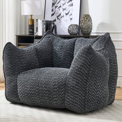 Large Chenille Bean Bag Chair for Adults - Oversized Square Lazy Sofa, Comfortable Gaming Reading TV Seat, 47.2" W x 36.2" D, Black, Living Room & Bedroom Essential