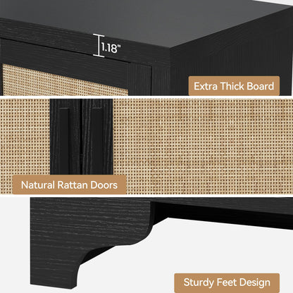 Garvee Natural Rattan Storage Cabinet with Shelves, 4-Door Sideboard Buffet Cabinet, Boho TV Stand Console Table for Living Room, Entryway, Dinning Room