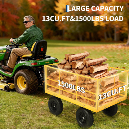 Patikuin 1500 lbs Heavy Duty Steel Garden Cart – 4-in-1 Utility Wagon – Removable Mesh Sides – 13-Inch All-Terrain Wheels – Quick Dump – Outdoor Yard Wagon for Tools, Soil, Plants – Yellow